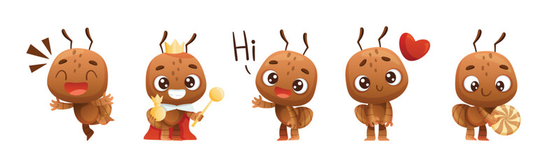 Cute Little Ant Character Engaged in Different Activity Vector Set