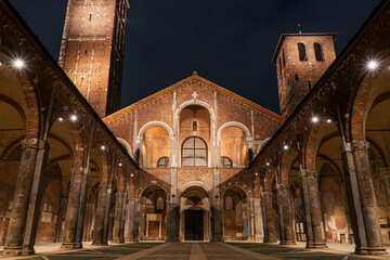 The Basilica of Sant'Ambrogio, one of the most ancient churches in Milan, Italy. - obrazy, fototapety, plakaty
