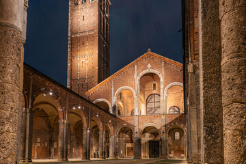 The Basilica of Sant'Ambrogio, one of the most ancient churches in Milan, Italy.