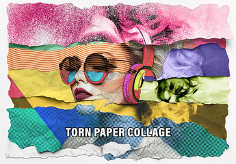 Torn Paper Collage Mockup. Some Elements are AI Generated - obrazy, fototapety, plakaty