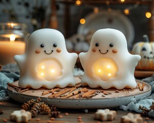 Cute ghosts adorning a whimsical Halloween party, spooky sweetness