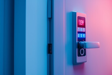 Digital door lock, smart home concept, close and open the door, keys and password, security