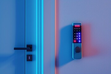 Digital door lock, smart home concept, close and open the door, keys and password, security