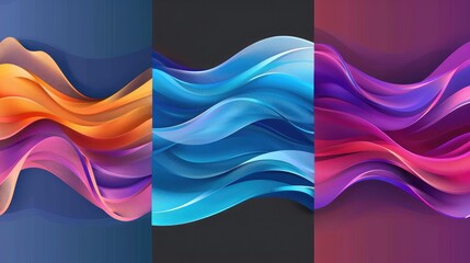 Colored abstract waves. Banner layout. Presentation template. Set of waves,abstract background with smooth lines in blue, orange and purple colors,Colorful smoke background
