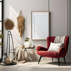 modern living room with white and red theme for youngster for living