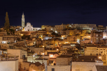 Matera Sassi cityscape by night, Basilicata, Italy