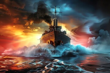 Historical naval ship, majestic, maritime photography, sea heritage - obrazy, fototapety, plakaty