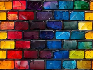 A colorful wall of paint with different colors.