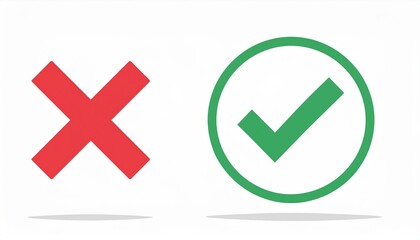Green check mark, red cross mark icon set. Isolated tick symbols, checklist signs, approval - obrazy, fototapety, plakaty