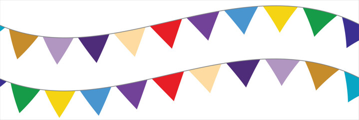 Triangular flag in a colorful celebration. colorful party 2D triangle flag on transparent background. Vector illustration. Illustration material: colorful triangle flag · 