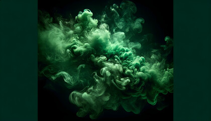 Abstract Green Smoke Art on Dark Background

