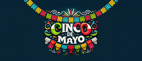 Festive Cinco de Mayo Paper Art Banner with Vibrant Papel Picado and Bold Typography: Ideal for Event Promotion in Microstock Agencies and Cultural Celebrations