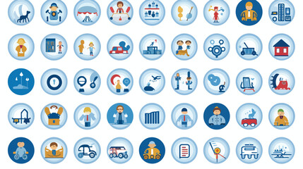 100 nursery school icons set in blue circle isolate