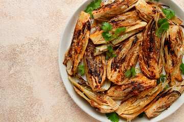 baked, oven-baked fennel, with spices, in olive oil, homemade, no people,