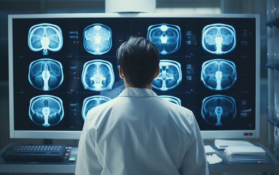 Doctor background looking at medical fluoroscopy image,created with Generative AI tecnology.