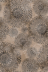 Lacy layered mandala crochet seamless pattern. Endless texture on beige background.