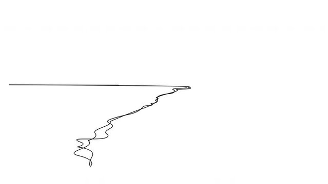 Self drawing animation of sea beach with sun drawn by one continuous line. Animated single line nature landscape with sunrise or sunset on coast.