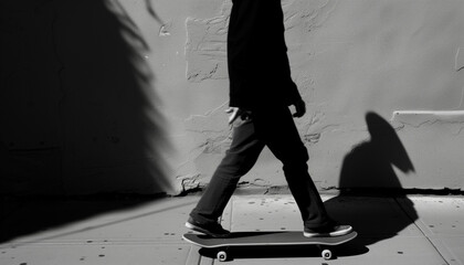 Black and white man walking on a skateboard