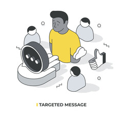 Marketer delivers a personalized message fitting the customer's preferences. It reflects the business's strategic approach to engage its target audience. Digital marketing. Isometric illustration
