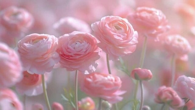 A field of pink flowers with a soft, dreamy atmosphere 4K motion