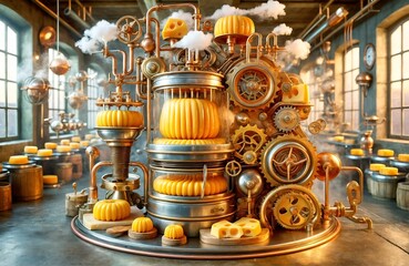 Fototapeta na wymiar a whimsical and inventive cheese-making machine with a steampunk aesthetic
