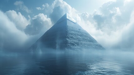 An illustration of a pyramid with deep sea. 3D Illustration. Concept Art. Realistic Illustration....