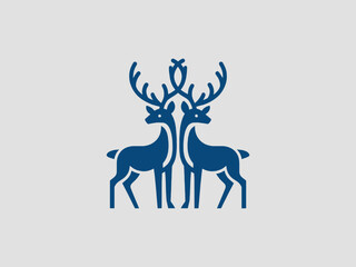 Two deer. Pair couple. Together. Modern simple logo. Icon, sign