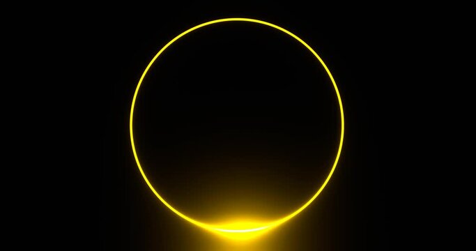 Circle frame eclipse with glowing gold beam. Golden banner illuminated by 3d render luminous line moving along perimeter for design of effective advertising and electric led shows