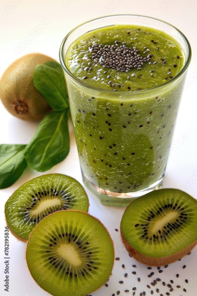 Poster refreshing kiwi fruit smoothie with a slice of kiwi, perfect for health and wellness concepts