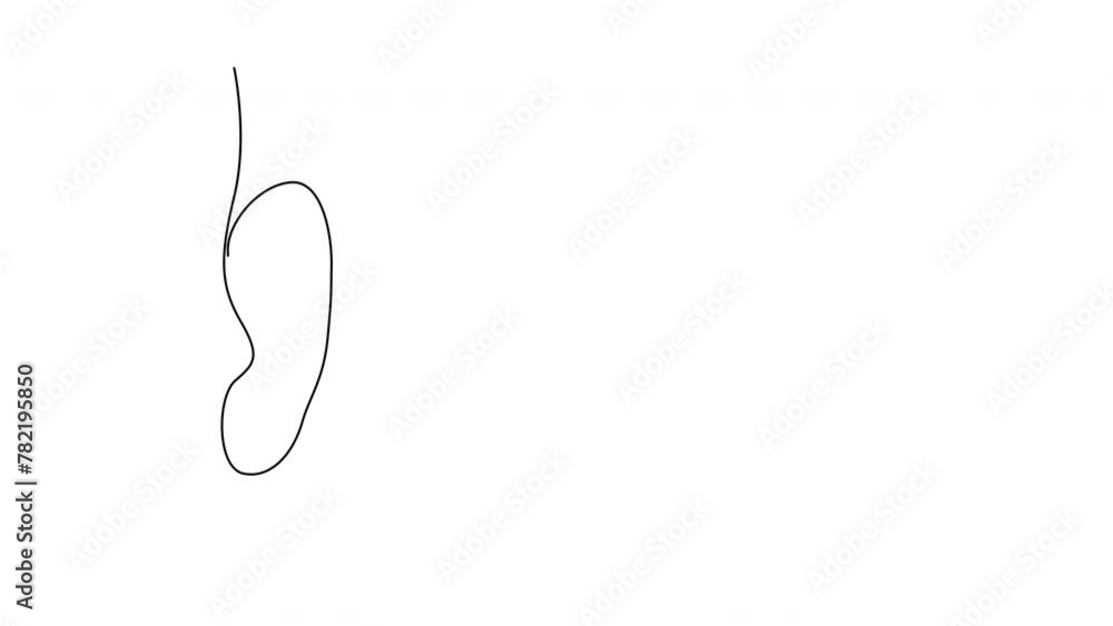 Poster ear self drawing animation with single continuous line. animated concept of hearing and listening.