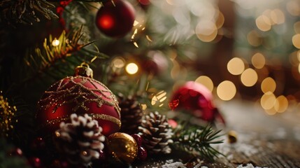 A detailed view of a decorated Christmas tree, perfect for holiday designs
