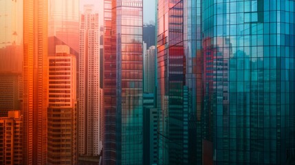 Obraz premium Abstract futuristic cityscape view with modern skyscrapers