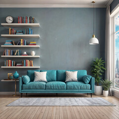 3d rendering modern type living room with dark wallpaper