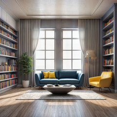 3d rendering modern type living room with study