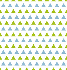 It is a simple, abstract, geometric and modern design background with a triangle shape pattern in a combination of green and blue. Pattern graphic used for wallpaper, tile, fabric, textile, interior.
