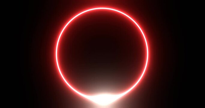 Round eclipse frame with glowing white sunbeam. Circle red sun illuminated by 3d render luminous line moving along perimeter for design of effective led shows