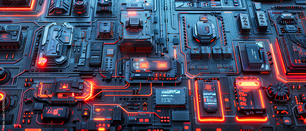 Poster advanced microchip and circuit board, high-tech processor technology, digital communication backgrou