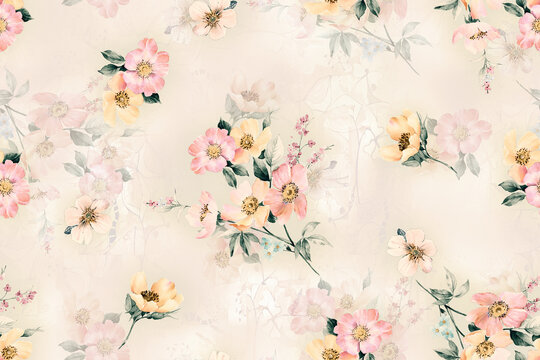 seamless classic pattern with watercolor flowers and leaves. botanical watercolor illustration and background