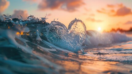 A close up of a wave in the ocean at sunset. Perfect for travel and nature themes
