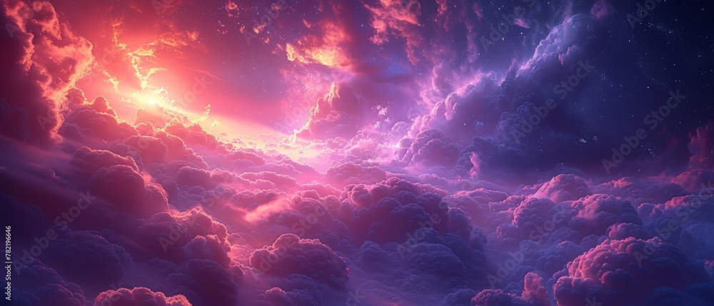 Poster this theme is a futuristic fantasy background featuring a magic deep night sky, shining stars conste