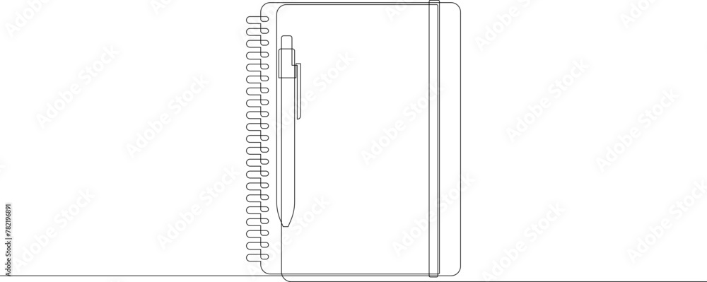 Aufkleber continuous one line drawing of notebook with a pen on it. single line vector illustration.