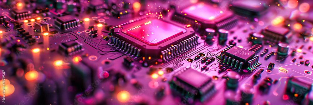 Aufkleber advanced semiconductor technology, close-up of a microprocessor chip integrated on a computer mother