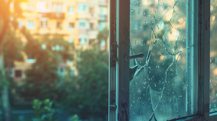 Broken window glass. - obrazy, fototapety, plakaty