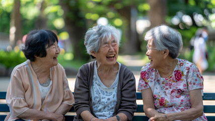 笑顔で会話する日本人のシニア女性 - obrazy, fototapety, plakaty