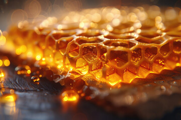 A close-up view of the intricate hexagonal structure of a honeycomb