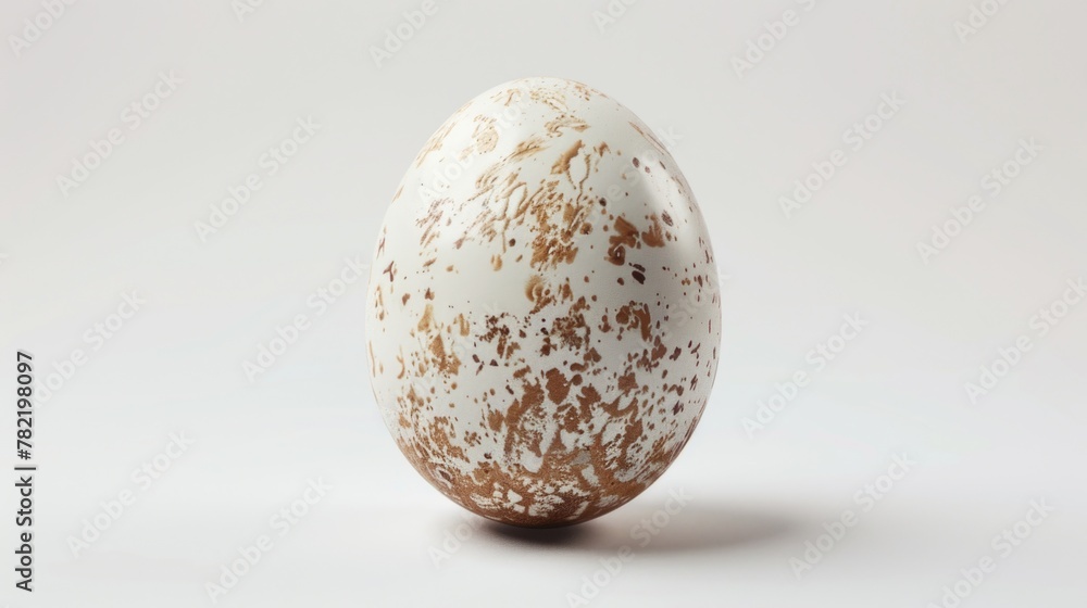 Poster a simple image of a white and brown egg on a white surface. suitable for various food and cooking co