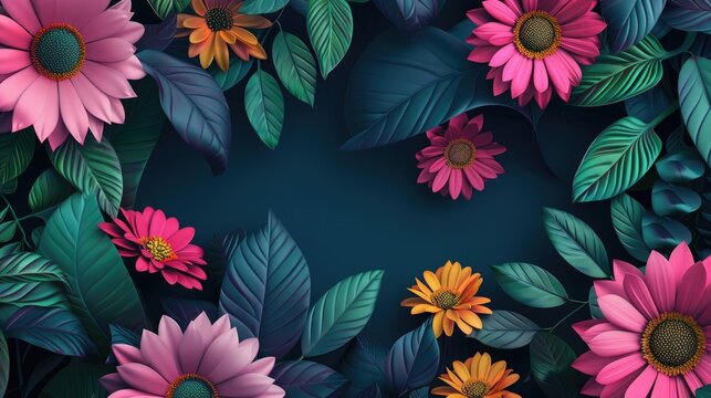 Spring background, floral background with flowers, empty text background, colorful flower,s and empty wallpaper