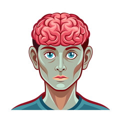 human head with brain art drawn on white background