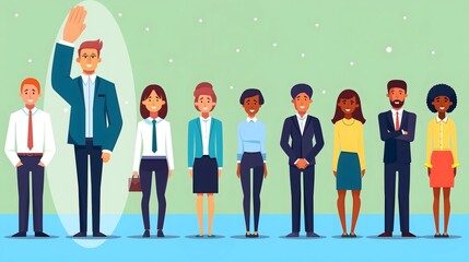 Flat illustration hiring top talent, HR team selects best candidate. job interview analysis