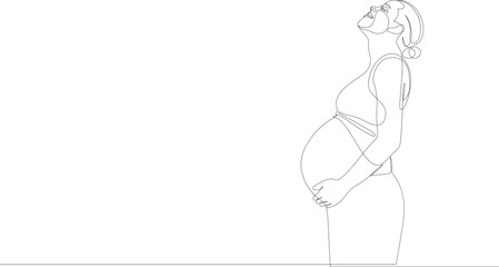 Continuous one line drawing of pregnant woman. Single line vector illustration.